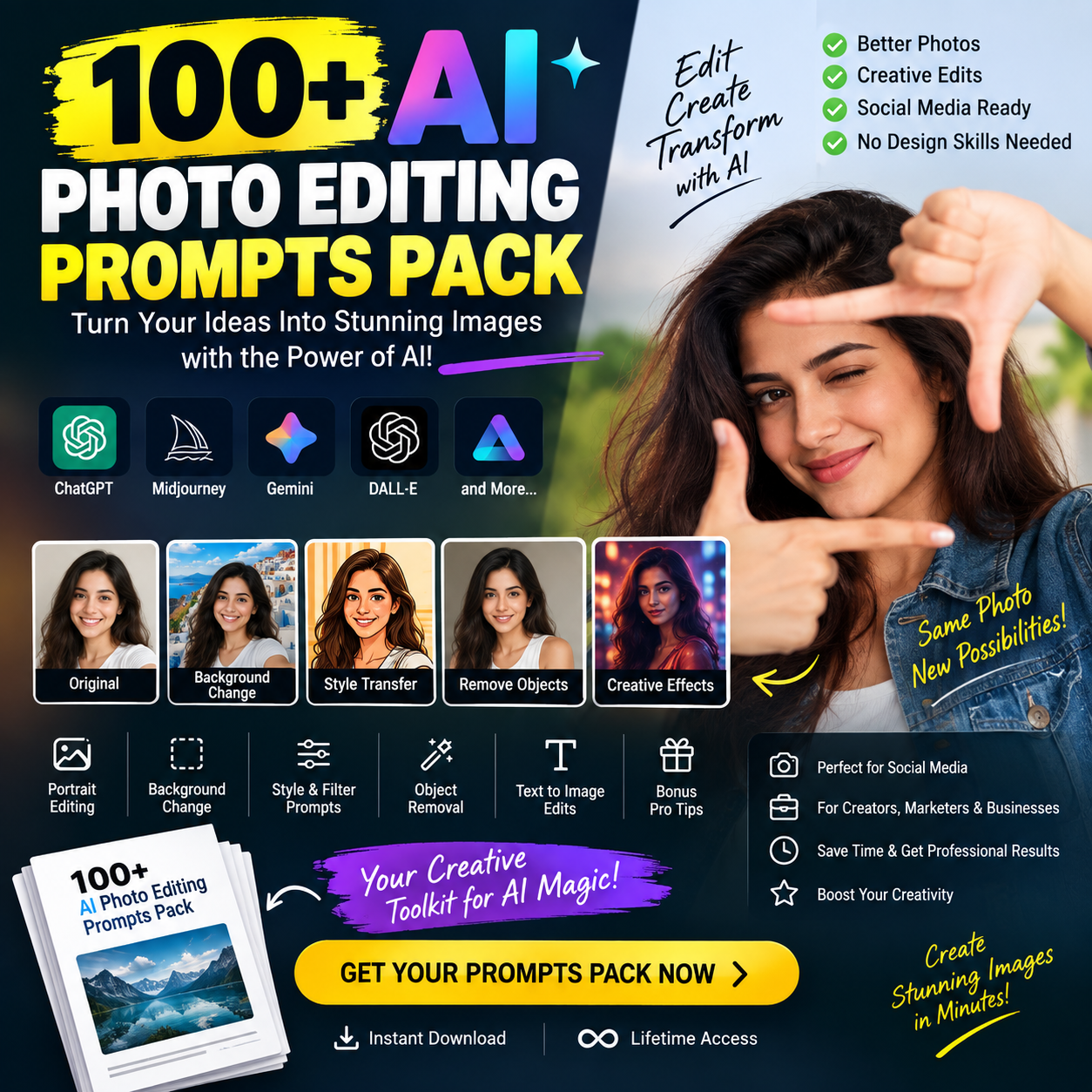 100+ AI Photo Editing Prompts Pack