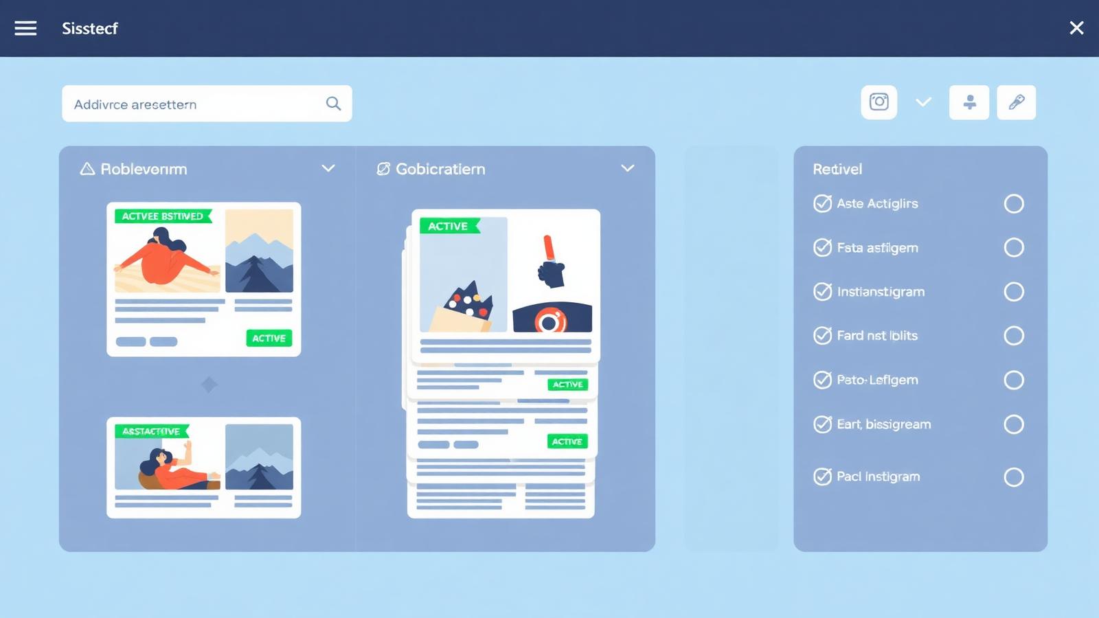 Meta Ads Library interface showing ad cards, search, and filter panel