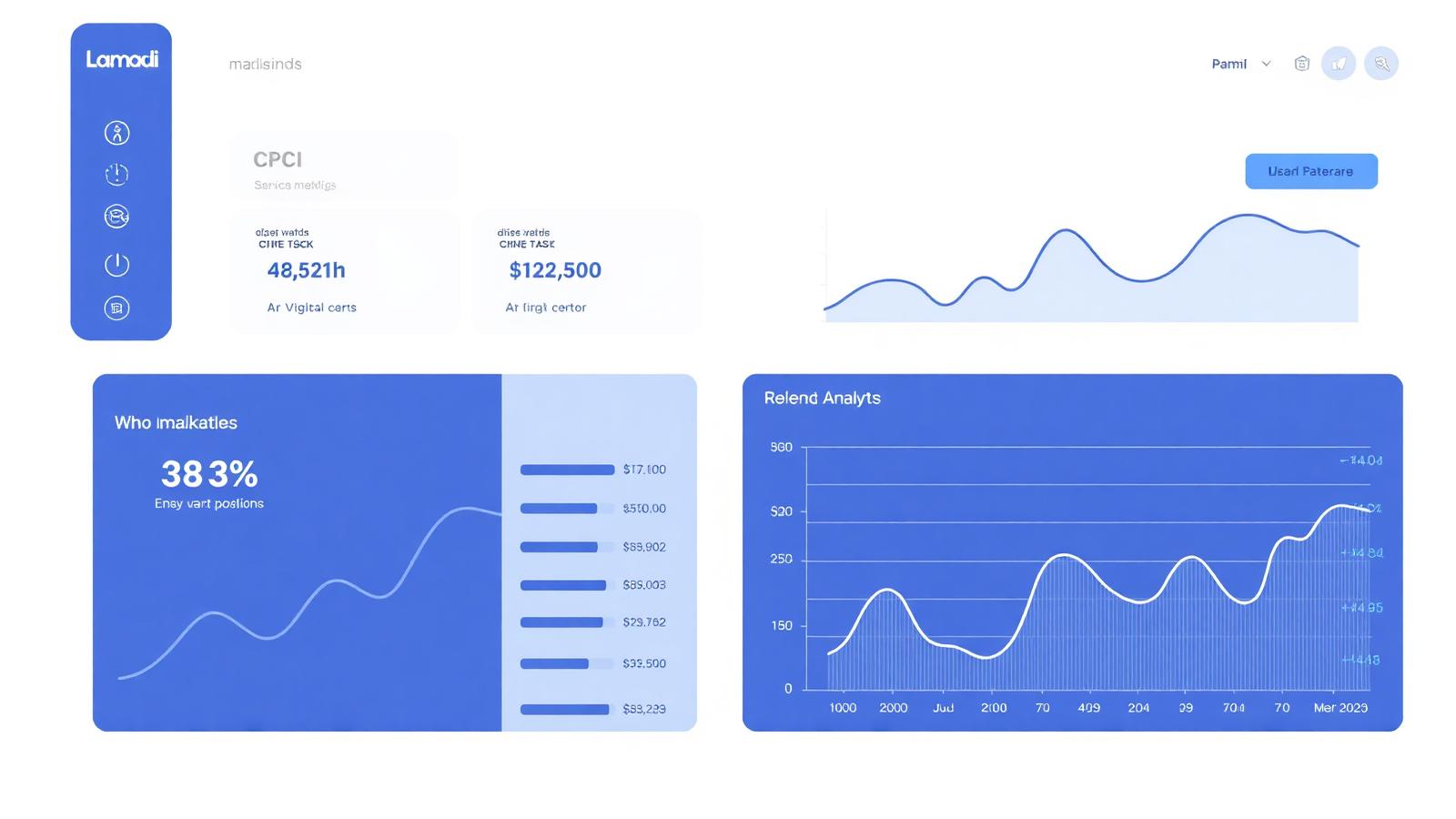 Performance marketing KPI dashboard — CPC, CPA, ROAS, LTV