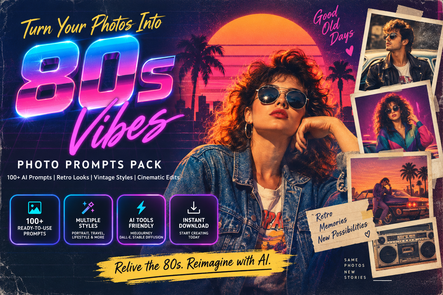 100+ 80s Photo Prompts Pack for ChatGPT & Gemini (Instant Download) — PDF digital download by PMAcademy