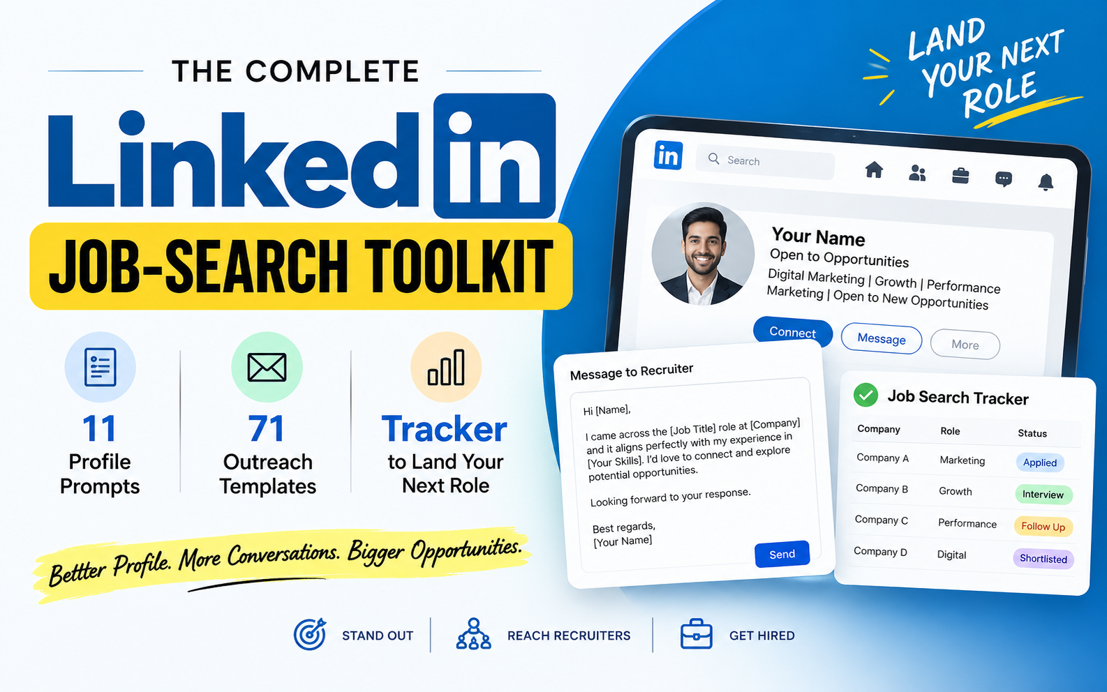 The Complete LinkedIn Job-Search Toolkit: 11 Profile Prompts, 71 Outreach Templates & a Tracker to Land Your Next Role — 2 Word files + Excel tracker (ZIP) digital download by PMAcademy